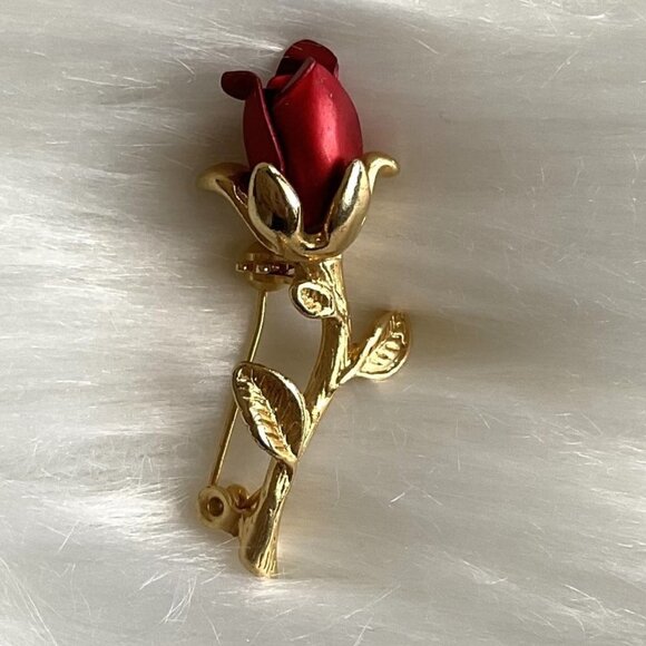 RED ROSE BROOCH VINTAGE - Picture 4 of 8